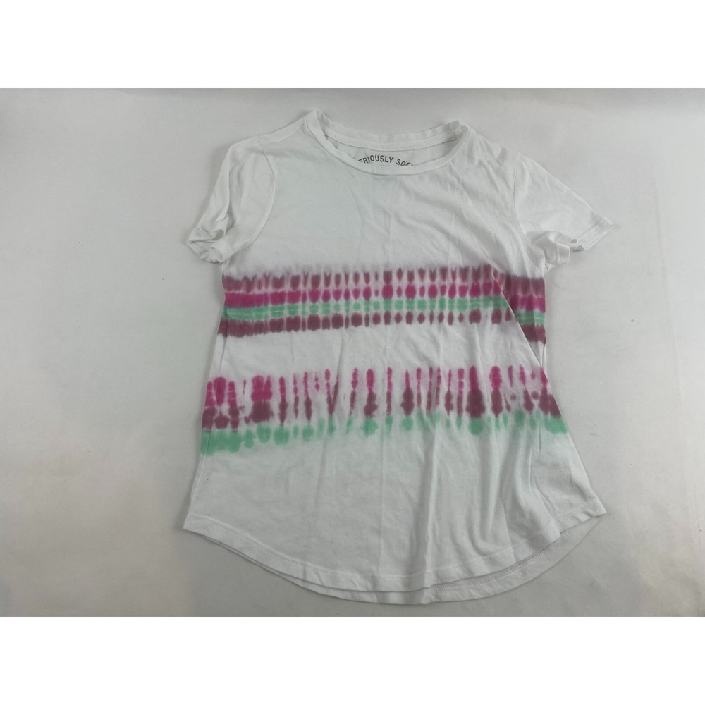Seriousy Soft Aero T-Shirt Women's Size Small White Pink Green Tie Dye Stripes